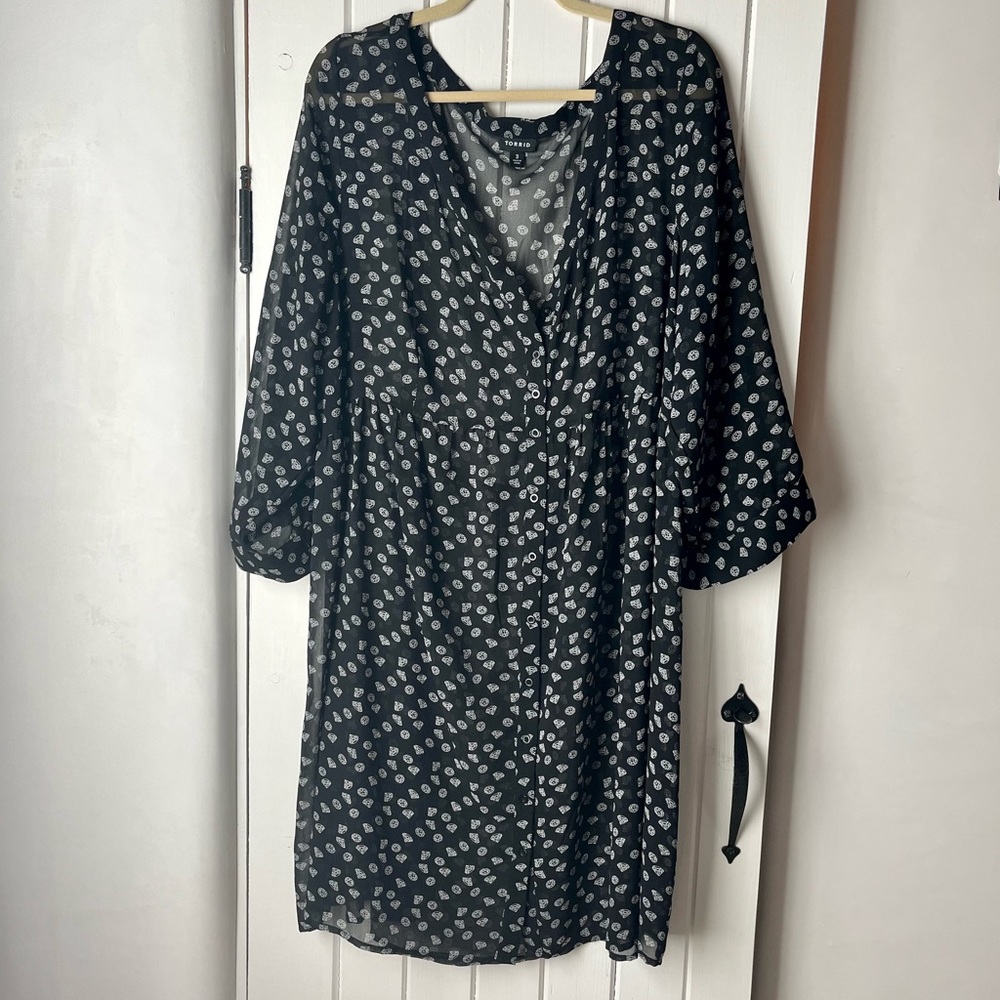 Torrid Black with White Diamonds Sheer Long Tunic Size 3